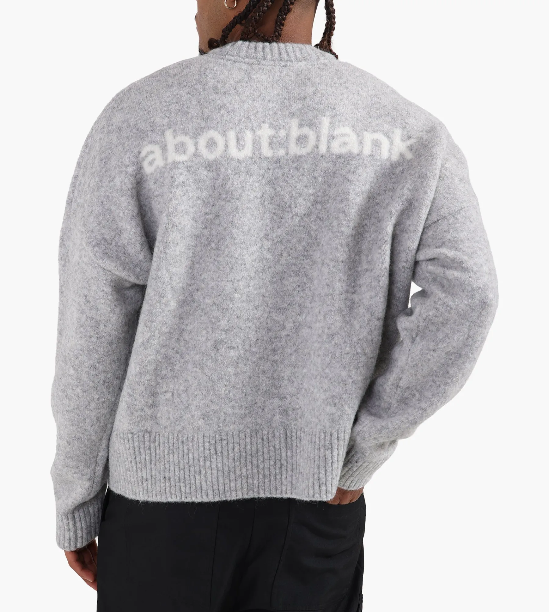 about:blank Mohair Knitted Logo Crewneck Grey Ecru