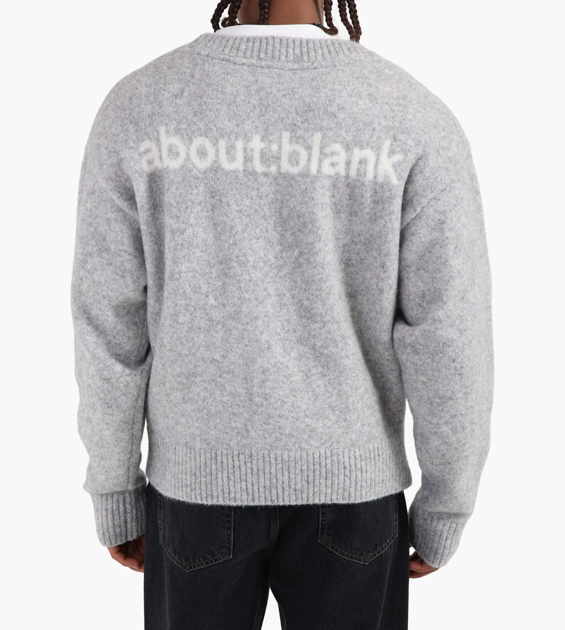 about:blank Mohair Knitted Logo Cardigan Grey Ecru