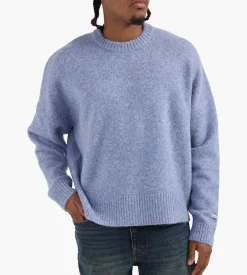 about:blank Mohair Knitted Logo Crewneck Blue Ecru
