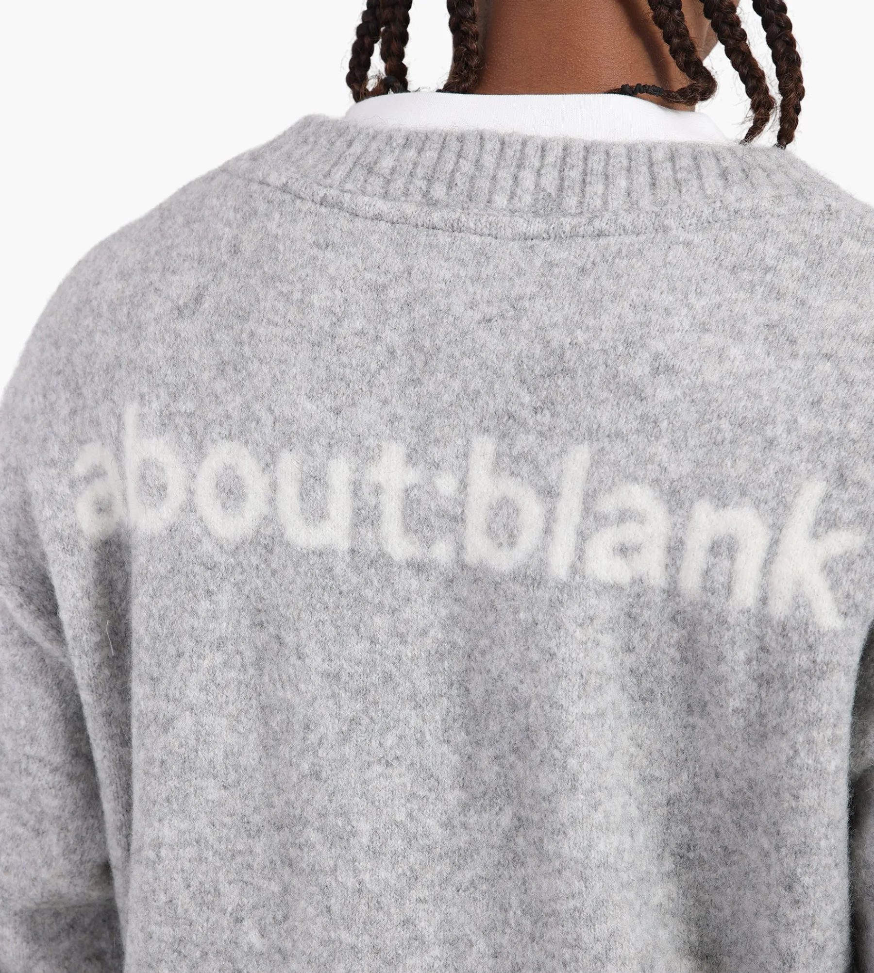 about:blank Mohair Knitted Logo Cardigan Grey Ecru