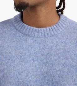 about:blank Mohair Knitted Logo Crewneck Blue Ecru