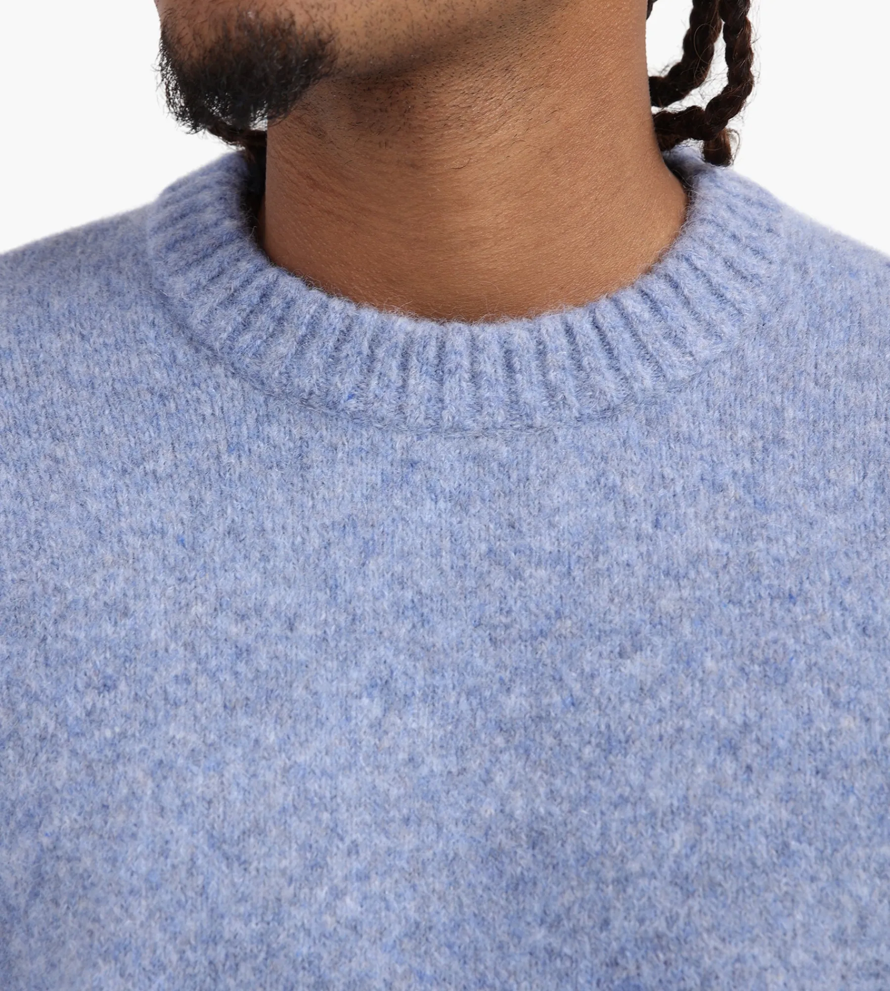 about:blank Mohair Knitted Logo Crewneck Blue Ecru