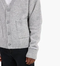 about:blank Mohair Knitted Logo Cardigan Grey Ecru