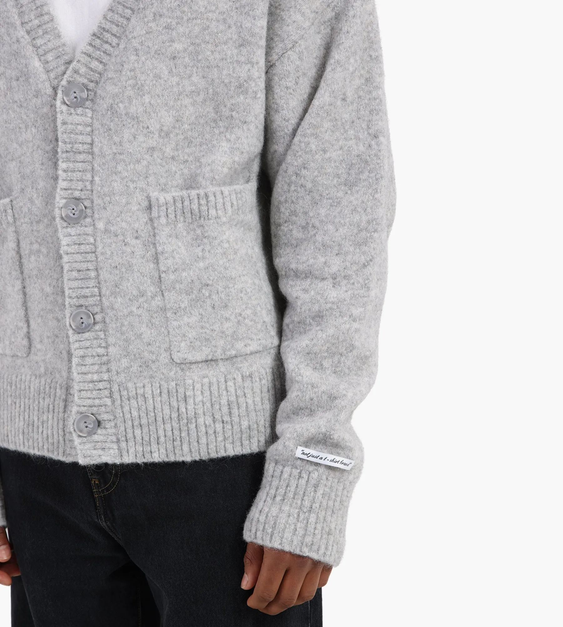 about:blank Mohair Knitted Logo Cardigan Grey Ecru