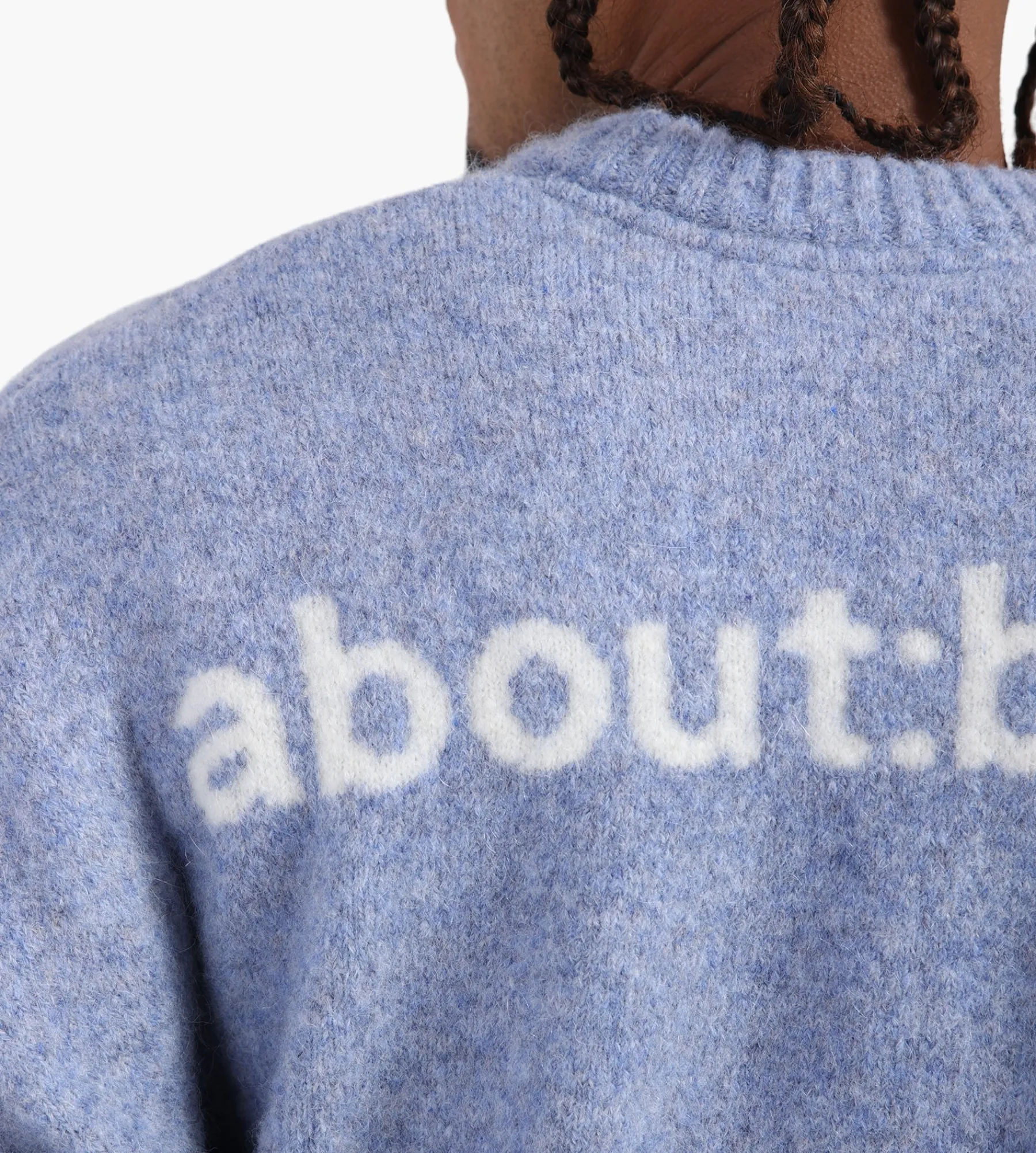 about:blank Mohair Knitted Logo Crewneck Blue Ecru