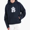 about:blank Monogram Cut Off Hoodie Navy