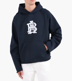 about:blank Monogram Cut Off Hoodie Navy