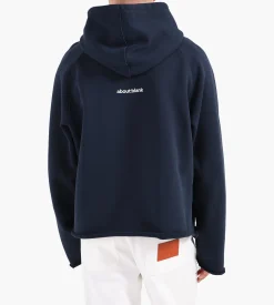 about:blank Monogram Cut Off Hoodie Navy