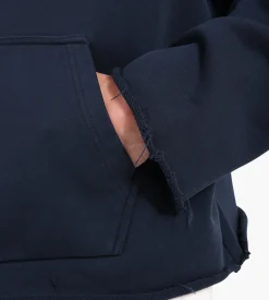 about:blank Monogram Cut Off Hoodie Navy