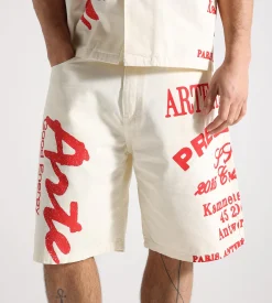 Arte Antwerp Red Print Shorts Cream