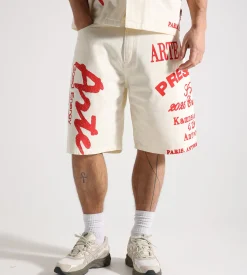 Arte Antwerp Red Print Shorts Cream