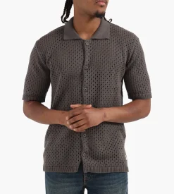 Baskèts Baskets Camp Collar Knit Shirt Moss Green