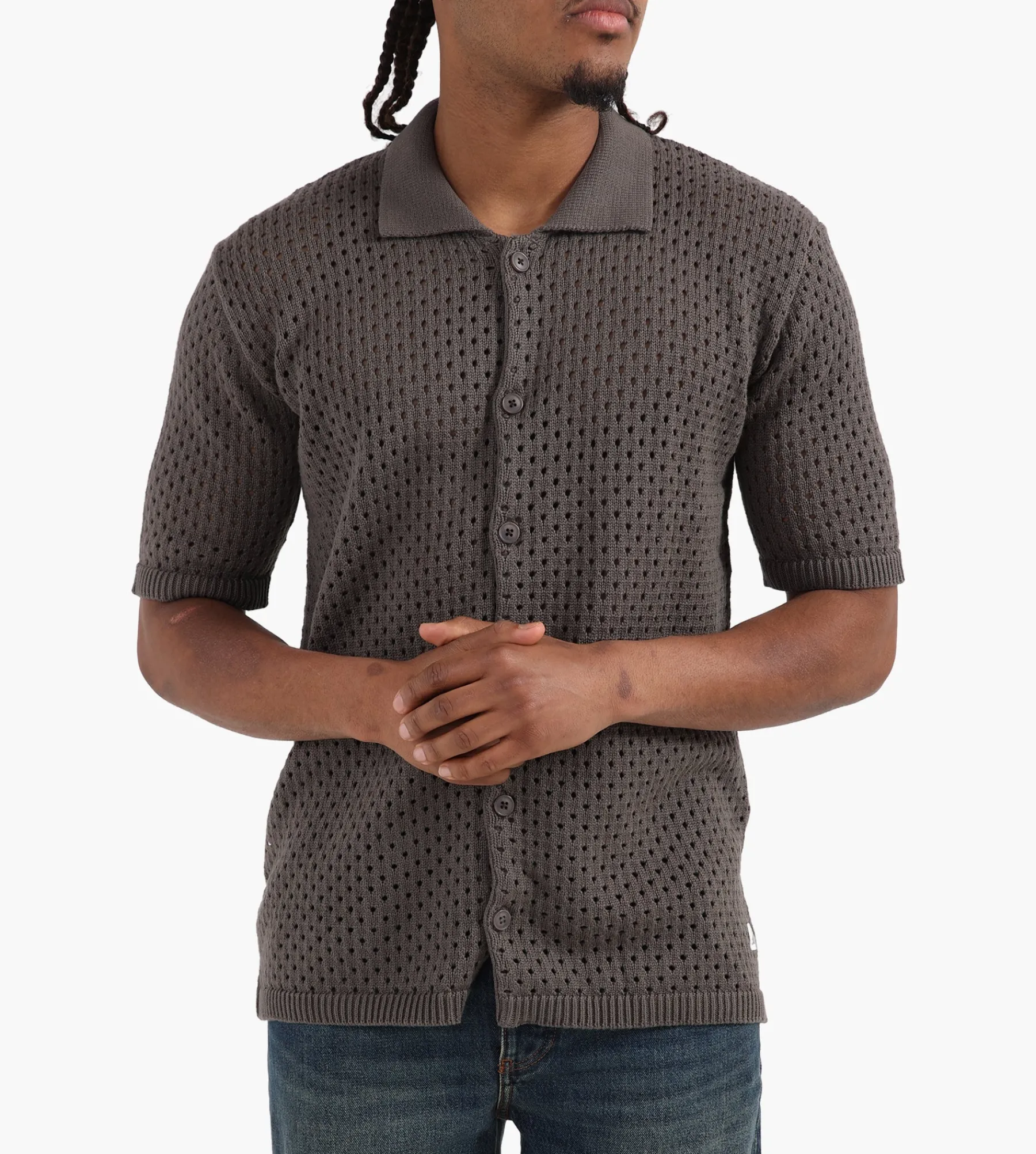 Baskèts Baskets Camp Collar Knit Shirt Moss Green