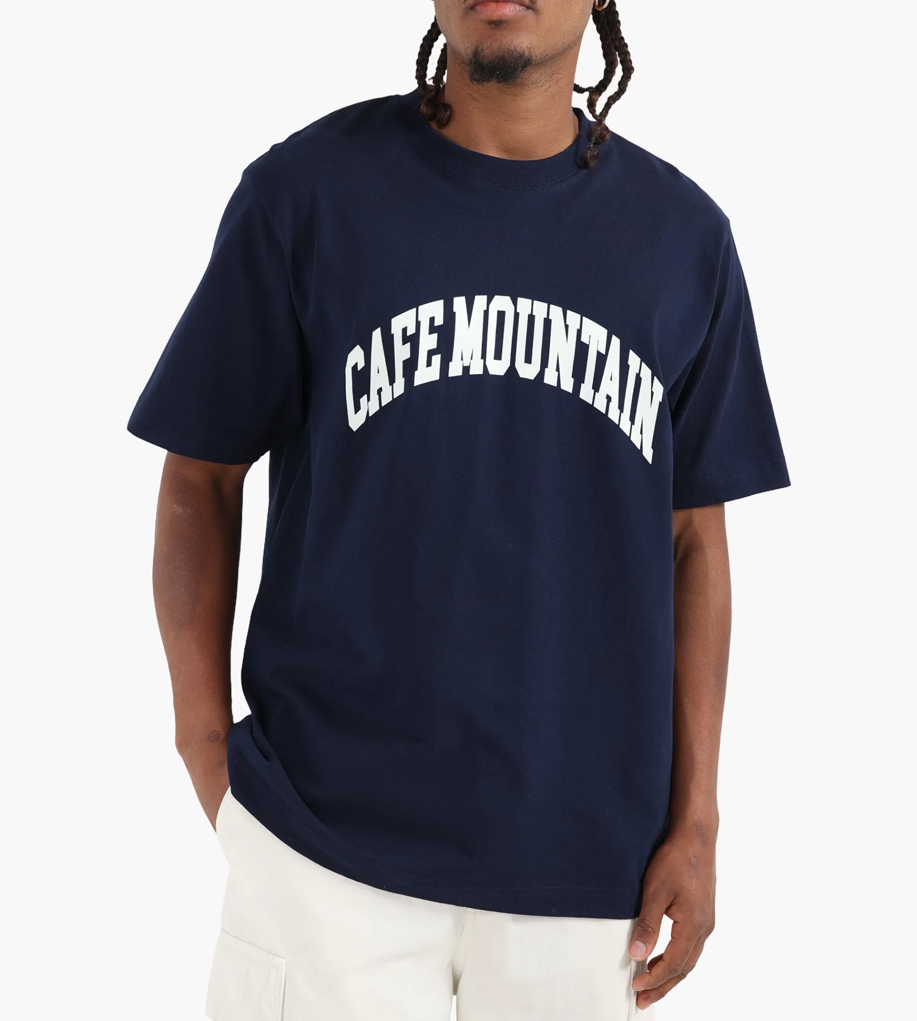 Café-Mountain College Logo Tee Navy And Natural