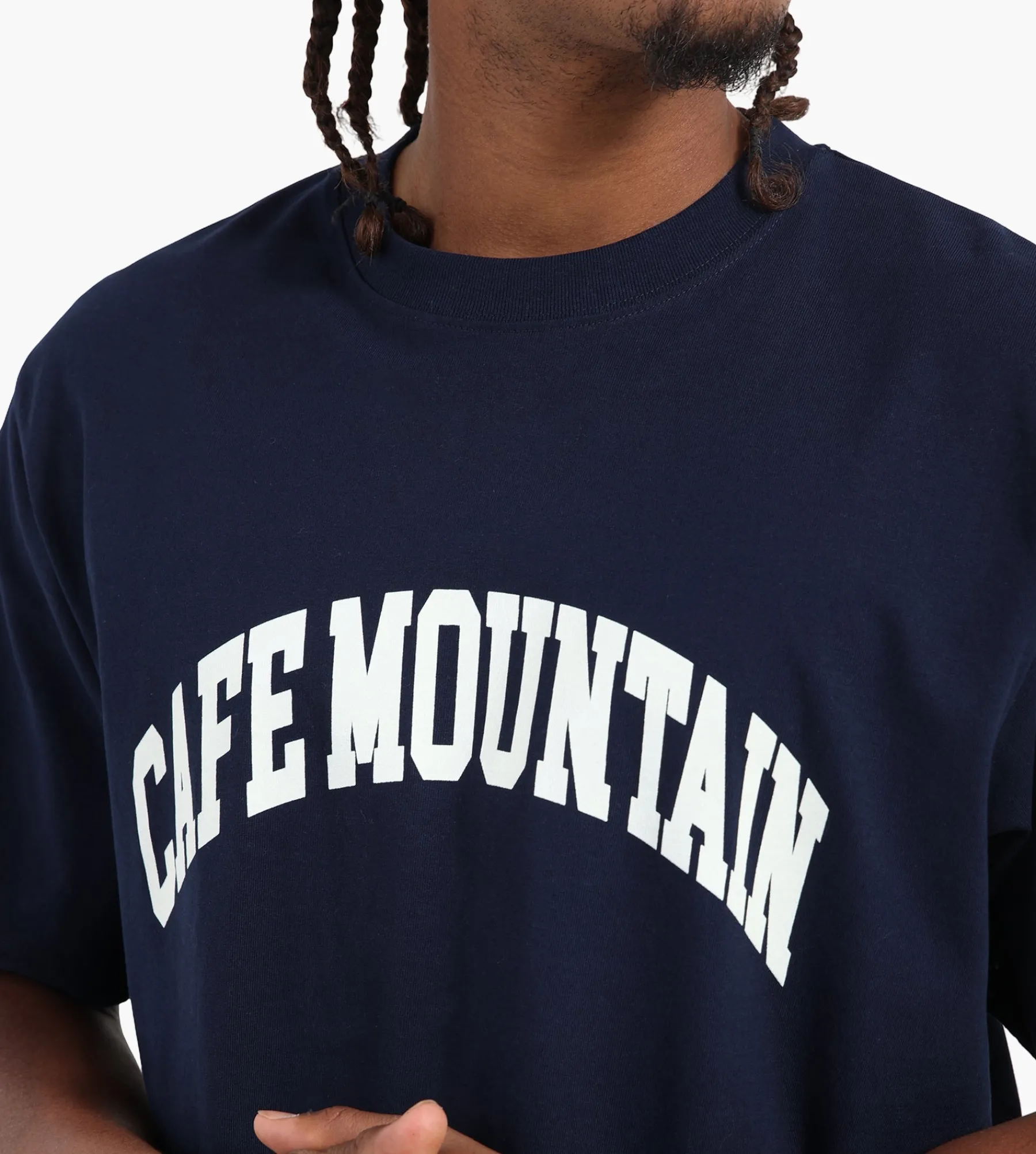 Café-Mountain College Logo Tee Navy And Natural