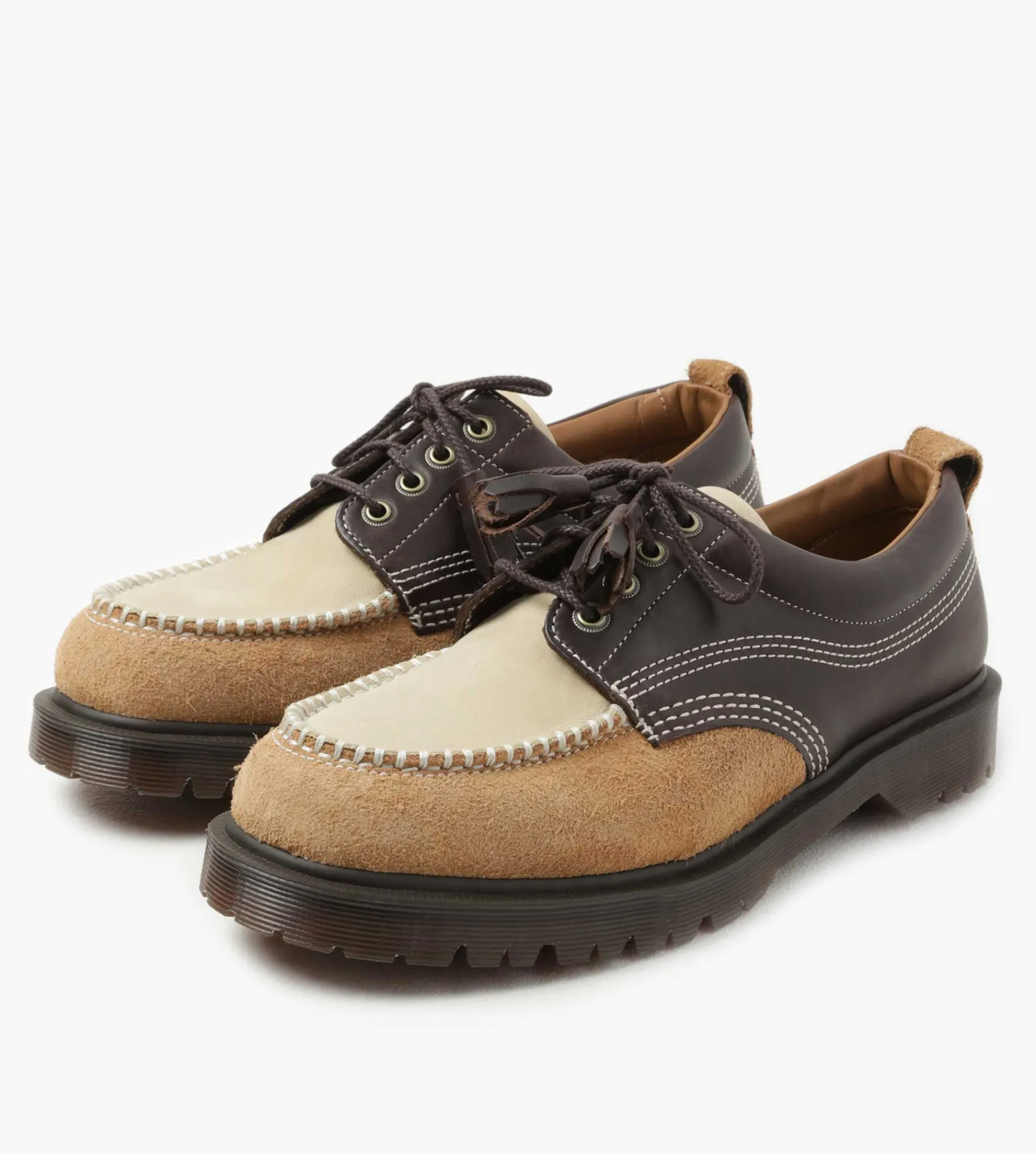 Dr. Martens Lowell Dark Brown Light Tan Desert Brown Kinsley Tumble Buttersoft Hairy Suede