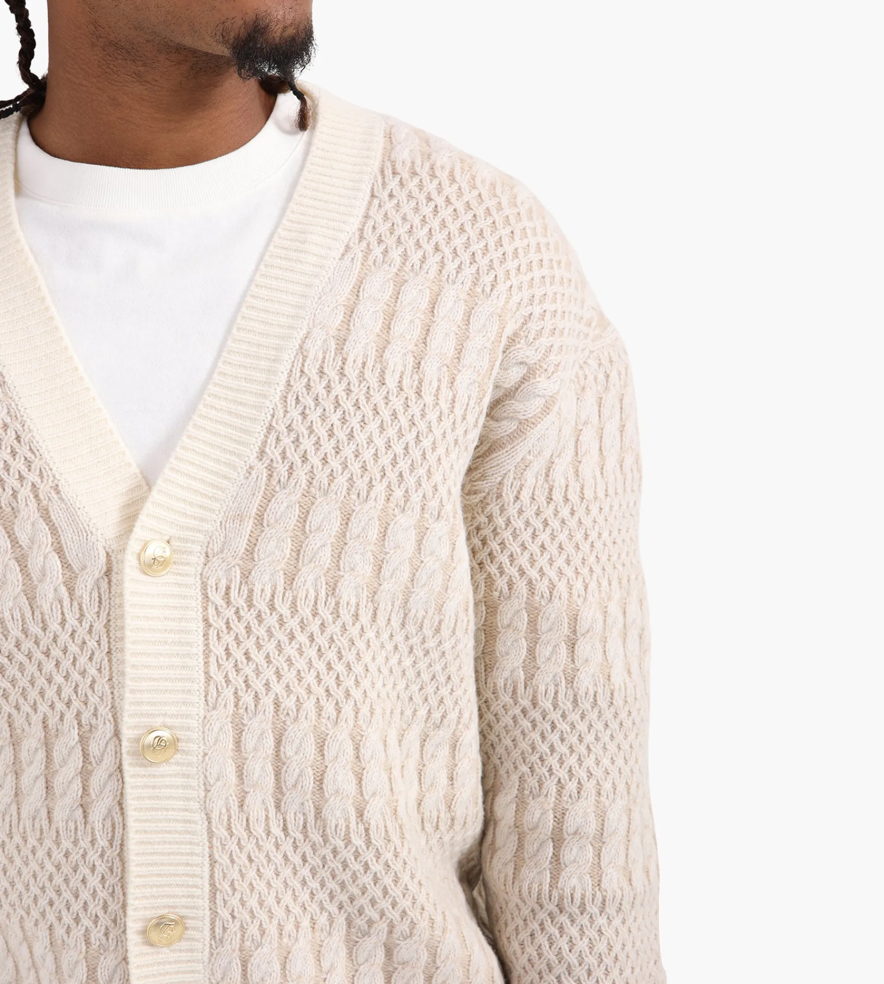 Drôle de Monsieur Le Cardigan Torsades Bicolore Off White