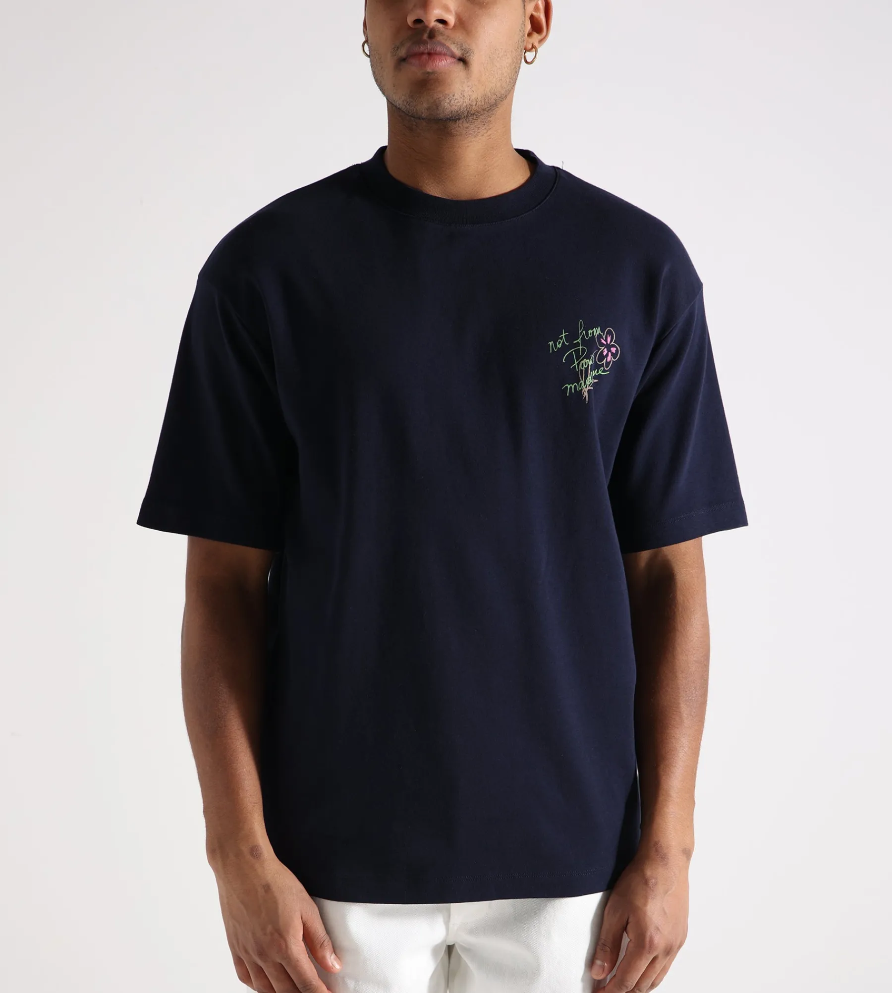 Drôle de Monsieur Le T-Shirt Slogan Esquisse Navy