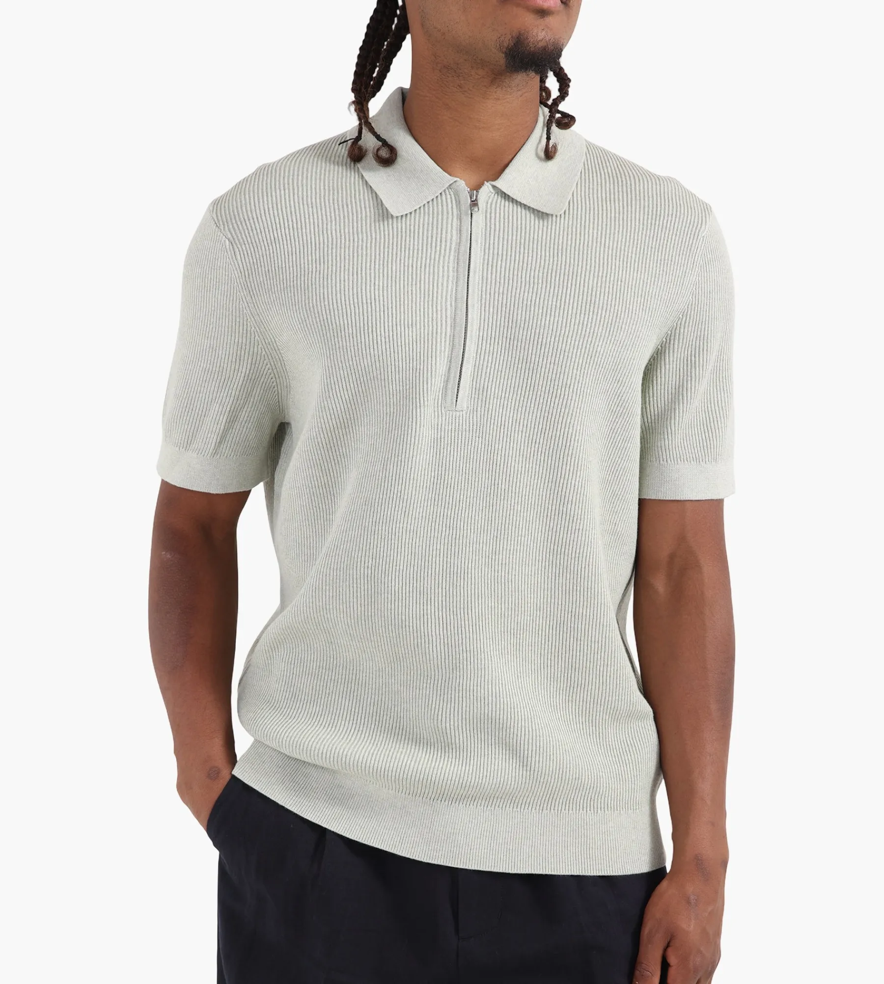 NN.07 Hansie Short Sleeve Zip Knit 6600 Sage Green