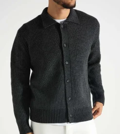 OLAF Knitted Ribbed Cardigan Dk Grey