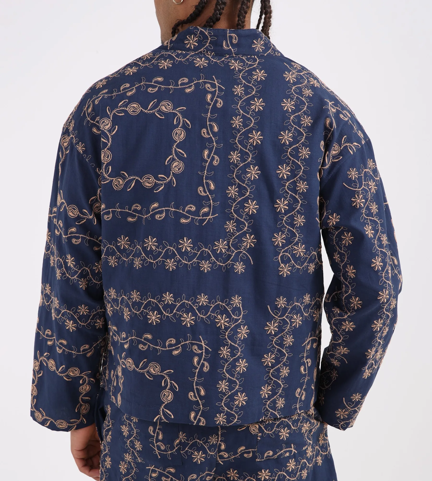 Potato Head Yin-Yang Paisley Cardigan Navy Pink Beige