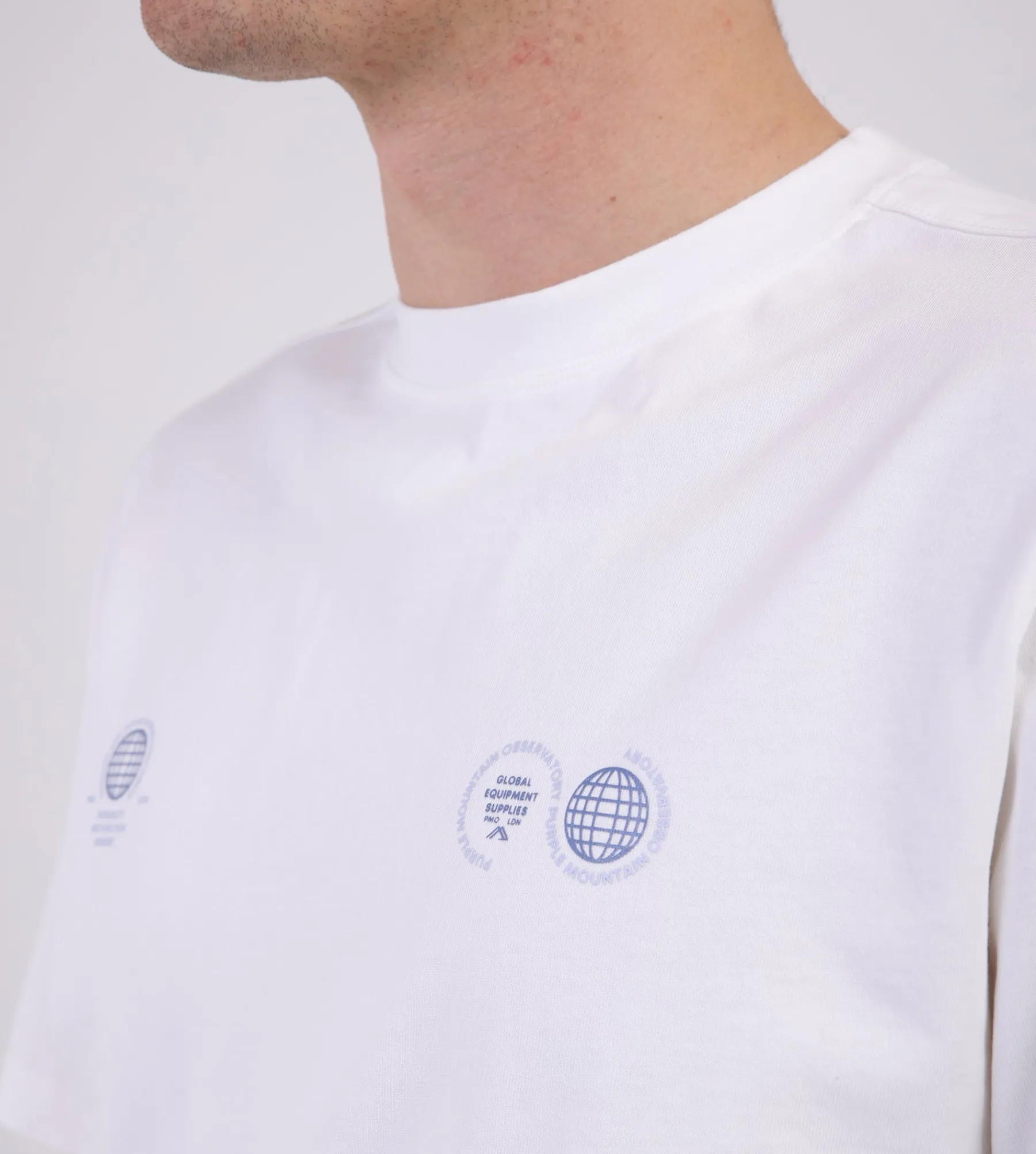 Purple Mountain Observatory Globe Tee White Blue